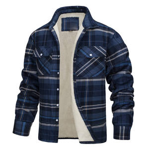Visage en coton vert avec doublure en polaire de polyester Manteaux de travail cargo à carreaux d'hiver Épaissir les vêtements d'extérieur Tops Vestes pour hommes - Product Image 4