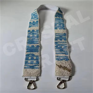 Customized <b>White</b> Gold Seed Bead Bag Straps 'Hook Em Horns' Fashionable Accessory Beaded <b>Purse</b> Strap for Fashionable Outfits - Product Image 1