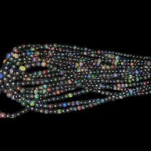 Perles rondes lisses en opale noire 4-6mm brin de pierres précieuses naturelles pour la fabrication de bijoux collier à faire soi-même Bracelet perles approvisionnement - Product Image 3