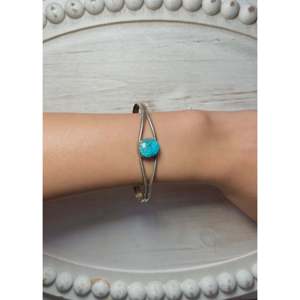 Kingman Turquoise & Sterling <b>Silver</b> <b>Cuff</b> <b>Bracelet</b> Navajo Handmade Cultural Collectible Jewelry for Men - Product Image 4