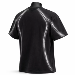 T-shirt à manches courtes pour homme, col rond, noir, 100% coton, tissu tricoté à séchage rapide, coupe décontractée, imprimé dégradé - Product Image 4