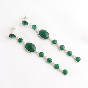 Fashion Designs Briolette Cut <b>Emerald</b> Quartz Silver Plated Gemstone <b>Earring</b> Long Statement <b>Stud</b> Dangle Bezel Set Bohemia <b>Earring</b> - Product Image 1