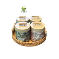 Recipiente Decorativo de Bambú Hecho a Mano, Ecológico, con Tapa de Bambú y Collar de Madreperla, Organizador de Cocina Rústico, Vietnam Eco Green