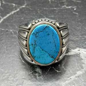 Handmade Turkish Vintage Ottoman Jewelry Bold Blue Stone Rose Gold Plated Statement <b>Ring</b> <b>Mens</b> Turquoise <b>Silver</b> <b>Ring</b> - Product Image 2