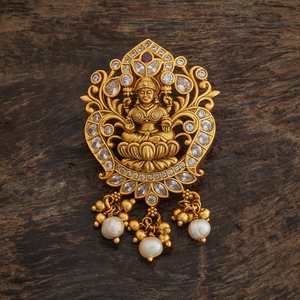 Pendentif Temples d'Argent 160074 serti clos avec diamant taille marquise et perle, bijou porte-bonheur de fabrication indienne - Product Image 1