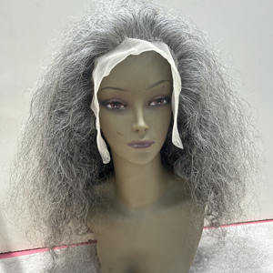 Perruques en cheveux indiens Remy avec dentelle frontale transparente, couleur grise, densité 180%, longueur moyenne, toutes les couleurs adaptées - Product Image 1