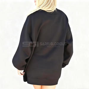 Sweat-shirt à capuche oversize en coton biologique tissé pour femme, décontracté, lourd, pour l'hiver, avec broderie sur le devant - Product Image 5