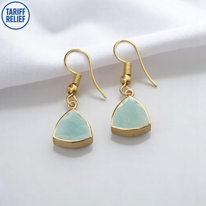 Wholesale Aquamarine Gemstone Trillion Shape 20 MM <b>Long</b> <b>Earrings</b> for Women Customized <b>Earrings</b> Jewelry - Product Image 1