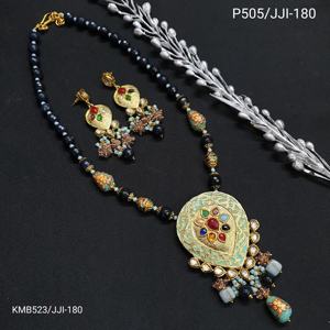 Blue Beaded Turquoise Meenakari Pendant <b>Set</b> Gold Rose Gold Plated for Wedding Party Engagement Gift Crystal Diamond <b>Pearl</b> Main - Product Image 3