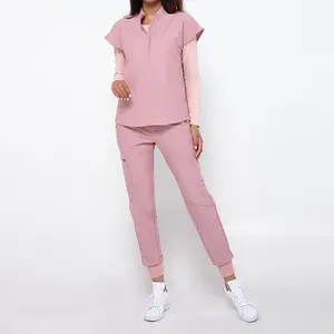 Ensemble d'uniformes de jogging extensibles à 4 voies pour femmes élégantes Uniforme de travail d'infirmière médicale Top et pantalon Costumes d'infirmière - Product Image 3