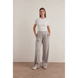 Pantalon décontracté taille haute élastique à jambes larges, respirant, teint uni, tailles XL-3XL - Product Image 1
