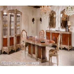 Juego de comedor clásico tallado a mano con diamantes, muebles de comedor de lujo de madera tradicional, muebles de comedor barrocos hechos a mano - Product Image 1