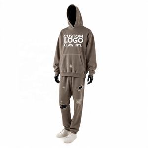 Personalizado 100% algodón en blanco de peso pesado holgado de lana chándal para hombres Sudadera con capucha y pantalones de chándal Jogger conjuntos de chándal fabricante - Product Image 2