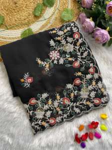 Saree en Georgette douce et fraîche pour femmes avec codage multi-fils de couleur noire Vêtements de fête et de mariage les plus vendus pour la saison de printemps - Product Image 4