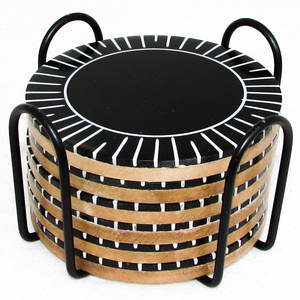 Premium Black And White Design Drink Coaster Set With Stand Perfect For Home Kitchen Office Desk And <b>Table</b> <b>Protection</b> From India - Product Image 5