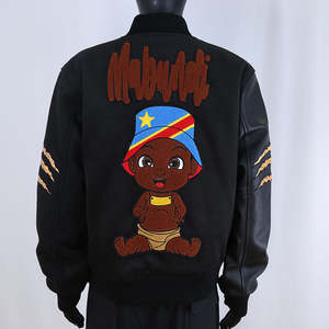 Veste d'hiver pour homme tendance, style streetwear, avec boutons pression, broderies chenille et patchs, col Byron, veste varsity - Product Image 2