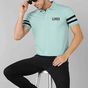 Plain blank men <b>Tshirts</b> with embroidered logo polo collar stripes on sleeve style 3 button closure golf polo shirts - Product Image 5