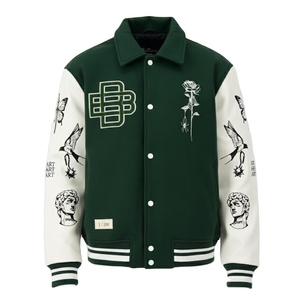 Custom Logo Men's Winter Varsity Letterman Bomber Jacket Streetwear Y2K Vintage Green Wool Blend Sheep Embroidery Graphic Patch - Product Image 1