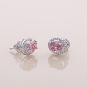 IGI Certified Lab Grown Pink Oval Diamond Halo Stud <b>Earrings</b> Solid 925 Sterling Silver Classic Luxury <b>Earrings</b> - Product Image 6