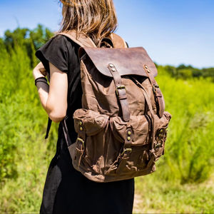 Mochila de Lona y Cuero de Lujo, Gran Capacidad, Ecológica, Unisex, para Viajes, Escuela, Portátil, para Uso Diario al Aire Libre, LCBP-0003 - Product Image 1