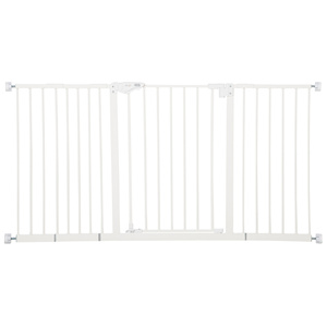 PawHut Porte pour chien à 3 voies avec largeur réglable 74-148cm Fermeture automatique Construction en métal et plastique blanc - Product Image 1