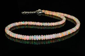 Fire Opal Beaded Necklace Vintage Ethiopian Rondelle Beads Handmade 925 Sterling Silver Necklace For Women - Product Image 4