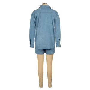 Conjuntos de pantalones cortos de mezclilla para mujer, abrigos de manga larga de 2 piezas, pantalones cortos ajustados, traje femenino de primavera 2024, prendas de vestir - Product Image 4