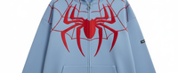 Sweat à capuche unisexe bleu poudré avec motif rouge uni, coupe décontractée, coupe-vent, streetwear, brodé, 100 % coton molletonné anti-boulochage, coupe ample