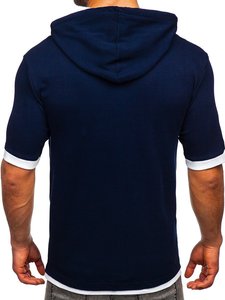 Camiseta con capucha de manga corta de algodón para hombre con logotipo personalizado, camiseta Polo con cordón de patrón sólido transpirable de alto rendimiento - Product Image 2