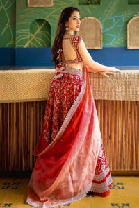 Trendmalls Women's <b>Red</b> A-Line Satin <b>Lehenga</b> Choli Embroidery Embroidered Dupatta Maternity Washable Eco-Friendly Dry Cleaning - Product Image 2