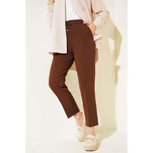 Pantalones marrones para mujer con detalle de cuerda, cintura elástica, pierna delgada, transpirable, pierna recta, pantalones Cargo de lona, técnicos arrugados - Product Image 2