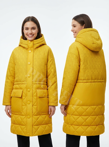 Veste d'hiver matelassée à capuche longue de qualité supérieure unisexe en gros, fermeture à boutons, veste rembourrée chaude, poches avant, manteaux longs matelassés - Product Image 6