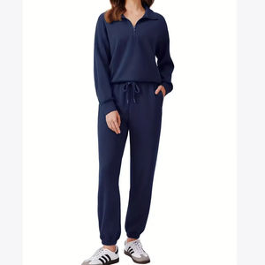 Mujeres media cremallera pulóver sudaderas con capucha y Joggers Mujer Color sólido manga larga Oversize mujer chándal - Product Image 6