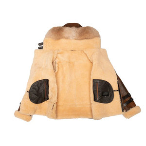 Custom <b>Men's</b> Brown Faux Shearling Leather Aviator <b>Jacket</b> <b>Warm</b> Sherpa Lined Winter Biker Coat OEM ODM Manufacturer Pakistan - Product Image 3