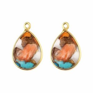 Pendentif fin en argent sterling 925 plaqué or 18 carats fait à la main 12x16mm huître cuivre turquoise pierre précieuse breloque en forme de poire naturelle - Product Image 5