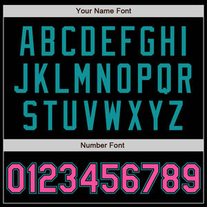 Veste universitaire noire broderie personnalisée unisexe corps en laine avec manches en simili cuir bordure turquoise et rose design personnalisé - Product Image 3