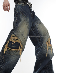 กางเกงยีนส์ทรงฮิปฮอปทรงหลวมสำหรับผู้ชายกางเกงยีนส์ระบายอากาศได้ดีขนาดใหญ่ออกแบบได้ตามต้องการ - Product Image 3