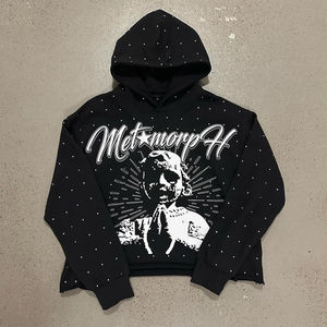 เสื้อฮู้ดแบบสวมหัวสำหรับผู้ชายผ้าคอตตอนพิมพ์ลายหน้าจอพลอยเทียมหรูหราแบบสั่งทำ - Product Image 1