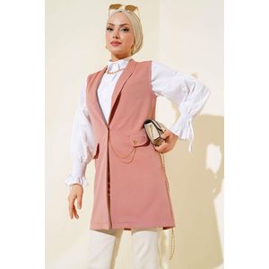 Chaleco tejido de Rosa polvorienta para mujer, estilo exterior con botones frontales con decoración de logotipo para trajes - Product Image 1