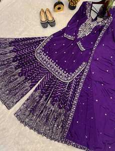 Nuevo tradicional festivo Sharara Plaza con borde elegante encaje Dupatta gasa pesada seda secado rápido para fiestas y bodas - Product Image 3