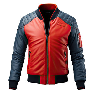 Blouson en cuir de mouton véritable bleu rouge unisexe - Product Image 1