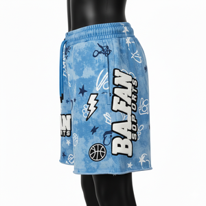 Shorts deportivos de algodón de alta calidad, 320 GSM, color azul acid wash, transpirables, con logotipo bordado personalizado, shorts para mujer - Product Image 3