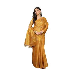 Elegante Sari de seda viscosa de albaricoque Dola con tejido de Zari dorado y Pallu de contraste perfecto para bodas y uso festivo - Product Image 2