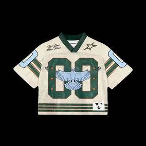 Fabrication OEM, maillot de rugby pour femmes, col en V imprimé personnalisé, maillot de football américain Boxy, t-shirts sublimés - Product Image 4