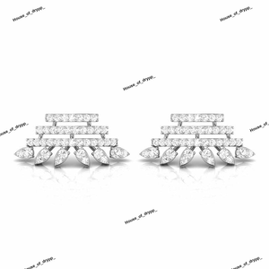 ต่างหูเม็ดเดี่ยวทรงเรขาคณิตแบบโมเดิร์นพร้อมจี้เพชรโมอิสสีเงินประกายสำหรับผู้หญิง - Product Image 4