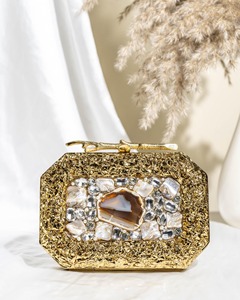 Elegante media luna madre de perla latón Metal embrague monedero con cadenas hecho a mano Shell acabado para mujeres moda de lujo - Product Image 1