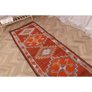 2.8x11.7 ft Vintage Rug, Herki Rug, <b>Red</b> Moroccan Rug <b>Wool</b> - Product Image 4