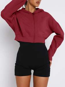 Premium French Terry Sudadera Proveedor Poliéster Manga larga Cuello alto Cremallera Corto Nude Oversize Sudaderas con capucha verdes para mujer - Product Image 3