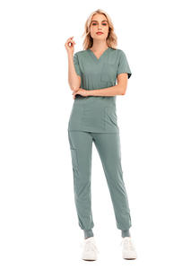 Tenues d'infirmière et de médecin à double poche violettes, ensembles d'uniformes médicaux en polyester et élasthanne, uniformes médicaux - Product Image 2