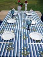 Nappe carrée en coton rayé bleu à fleurs, faite à la main, de haute qualité, écologique, personnalisable, lavable, style simple, pour l'extérieur